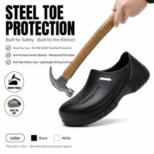 CE AN1 Grade Steel Toe Safety Clogs Anti Impact Anti Puncture Waterproof EVA Anti Slip Chef Shoes For Restaurant Factory Workers