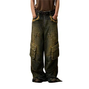 Vintage Men's Cargo Pants Loose Pockets Custom Men Baggy Denim Casual High Quality Jeans for Men