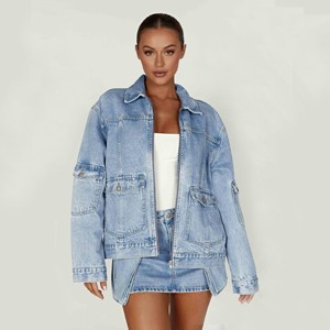 Wholesale Denim High Quality Womens Utility off Shoulder Denim Boilersuit Jumpsuits Women Cargo Denim Jumpsuit