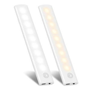 Motion Sensor LED Cabinet Lighting 2 Colors Warm/Cold White Rechargeable Battery Operated Bedroom Closet & Hallway Kitchen Light