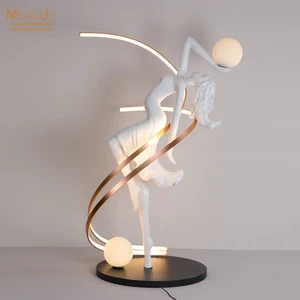 Modern Abstract Dancing Girl Sculpture LED Floor Lamp E27 Base Rings Spherical Bulbs Luxury Home Standing Light for Clubs Bars