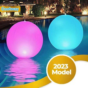 IP68 Waterproof 14inch RGB Solar Lights Inflatable Water Floating LED Balls Outdoor Christmas Decorations for Yard Pool Garden