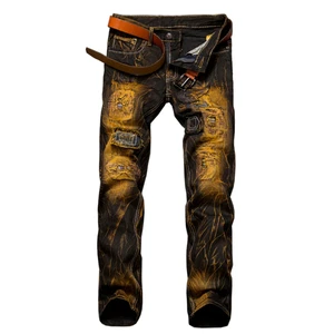 Top Trendy High Waist Loose Fit Straight Jean Men's Denim Pants Customized Printed Plus Size Wholesale for Sale OEM Serviced