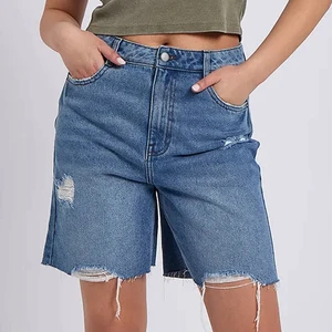 Custom Women's Vintage Sexy Y2K Printed Patchwork Distressed Tassel Washed Streetwear Denim Shorts Regular Fit Summer Casual