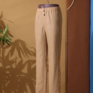 Men's Casual Pants 100% Linen Sustainable Mid Waist Lightweight Straight Pattern with Solid Color Plain Dyed Bottoms