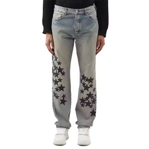 Fashion Star Men's Plus Size Jeans Loose Straight Leg with Distressed Vintage Logo Design Summer Washed Denim Pant