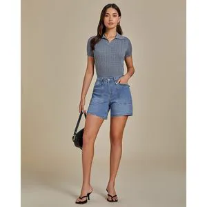 2025 Women's Trendy Mid Rise Casual Summer Denim Jean Shorts Skinny Fit Distressed Cut off with Button Decoration Pockets