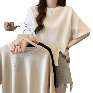 Plus Size Casual Polyester Women's Summer Slimming Short-sleeved Shoulder T-shirt Breathable