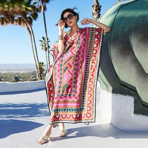 New Printed Beach Blouse Bikini Sun protection Clothing Vacation Beach Clothing Swimwear Beachwear Cover up