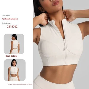 Women's Zipper High Support Sports Bra with Removable Chest Pad Crisscross Straps Breathable Spandex/Nylon for Running & Yoga