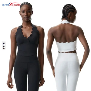 New Arrival Water-Drop Cup Neck-Hanging High Support Women's Plus-Size Nude-Feel Gym Crop Tops Vest with Removable Padded