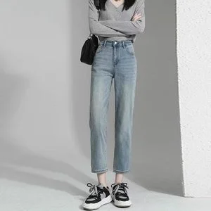 2025 Popular Women's Jeans Vintage Women Straight Denim Pants Fashionable Mid Waist Skinny Fit Embroidered Summer Tube Jeans