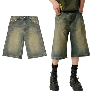 Hong Kong Odm Vintage Monkey Washed Denim Shorts Breathable Casual Wide Leg Denim Jeans Unisex Streetwear Summer Bottoms