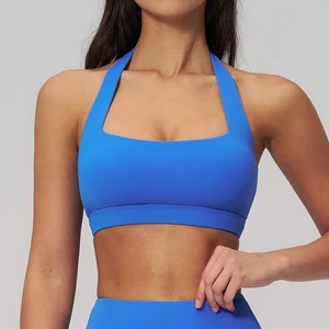 Halter Neck Backless High Quality Nylon Spandex Women'S Removable Pads Fitness Yoga Bra Gym Wear