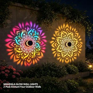 Solar Mandala Wall Lamp Outdoor LED Waterproof Fence Lamp For Garden Lawn Estate Porch Corridor Courtyard Decoration Wall Light