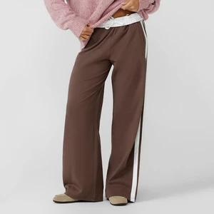 Hot Sale Women Mid Fold Over Waist Contrast Stripes Gym Sports Joggers Casual Trouser Drawstring Straight Leg Retro Track Pants