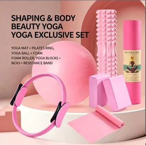 Women Yoga Equipment Set Pilates Ring Yoga Mat Ball Blocks Resistance Band Home Gym Workout Kit Hip Lifting Squat Body Shaping