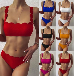 Swimwear Women Bikini Set Lace up Solid Color Flounce Swimming Suit For Women Swimsuit Sexy Beach Wear New swimsuit