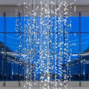 Contemporary Design Indoor Decoration Hotel Lobby Hall Banquet Stair Long Led Modern Glass Ball Chandelier Light
