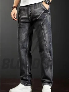 Men's Stonewashed Harem Jeans Plus Size Loose Fit Mid Waist Casual Cotton Denim Patch Pocket Button Fly Woven Midweight