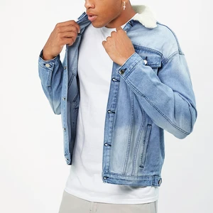 Custom Men's Winter Denim Jacket European Fit Wool-Lined Thick Warm Outerwear Light Blue Black Denim Jeans Jackets