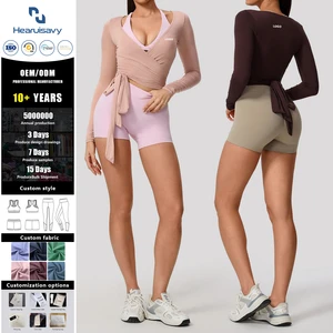 Women's Yoga Top Long Sleeve Strapless Deep V-Neck Quick Dry Breathable Lightweight Fitness Shirt with Custom Logo Option