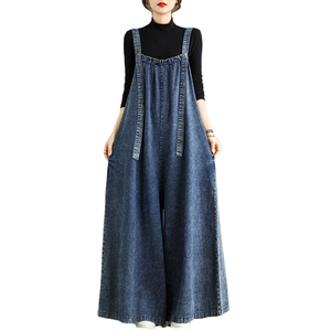 Womens Vintage Loose Denim Jumpsuit Wide Leg Casual Baggy Denim Overall Jumpsuit Plus Size Fashion Denim Outfit