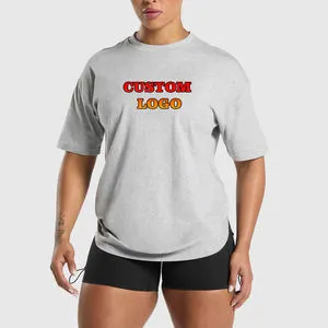 2026 Women's Custom High Quality Plus Size Polyester/Cotton Slim Fit T-Shirt Regular Drop Shoulder Heavyweight Logo Summer