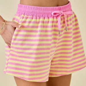 Plus Size Summer Women Cotton Casual Sports Shorts Running Loose Lounge Daily Beach Vacation Striped Shorts