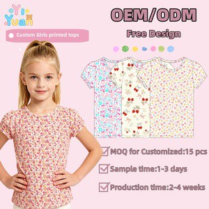 Custom Girls Printed Short Sleeve Tops 2-15 Years Ditsy Floral Strawberry Leopard Print T-Shirts Kids Girls Summer Casual Tees