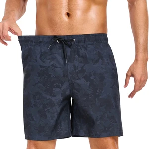 Men's Swim Trunks Summer Double-Layer Sporty Woven Palm Print Drawstring Beach Shorts Loose-Fitting 100% Polyester Anti-UV Quick