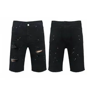 High Quality Skinny Jeans Casual Denim Ripped Shorts Men Black Denim Jorts Mens Jeans Shorts