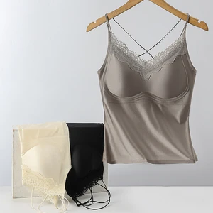 Mulberry Silk Fabric Plus Size Women Camisole with Built in Bra tank Top Elastic Camisole and Shorts Set Sexy Casual Loungewear