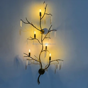 Contemporary Design Indoor Decoration Tree Wall Sconces Hotel Villa Staircase Glass Copper Branch Wall Lamp