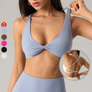 Hot Sale 2025 Women Front Twist Backless Removable Chest Pad Sports Top Lightweight Quick Dry Elastic Running Yoga Bra