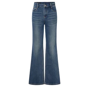 Women's Deep Blue Vintage High Waist Palazzo Breathable Plus Leg Denim Skinny Fit Stretch Light Wash Summer/Autumn Winter