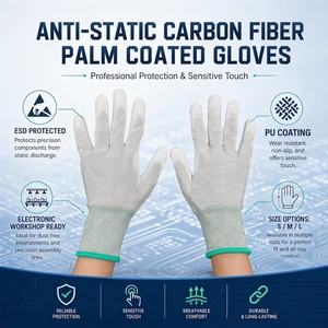 KEXING ESD Carbon Fiber Gloves PU Fingertip Coated Breathable Anti-slip Work Gloves For SMT Electronics Assembly Lab