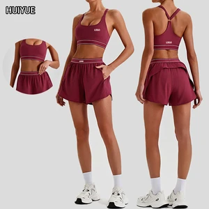 Women 2Pcs Yoga Fitness Set Adjustable Strap Sport Bra High Waist Running Shorts Workout Outfit Tracksuit