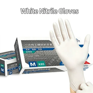 Factory Wholesale White Disposable Textured Fingertips Powder Free Nitrile Gloves Food Functions Disposable Nitrile Gloves