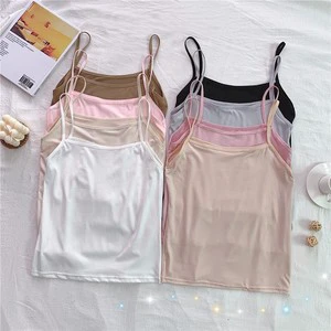 OEM LOGO Summer Versatile Slim Fit Camisole Small Vest Short, Anti Glare, Solid Color Loose Bottom Shirt Women's Vest