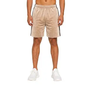 Soft Beige Casual Summer Athleisure Wear Velour Shorts Men Retro Gym Bottoms Relaxed Silhouette Elasticated Shorts