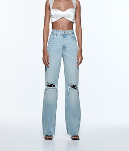 Women Casual Loose Ripped Denim Pants Distressed Wide Leg Jeans Ripped Wide Leg Jeans