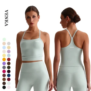 Women Flat Neck Crisscross Shoulder Straps Sling Fitness Wear Crop Top Girl High Strength Shockproof Sports Yoga Bra With Pads