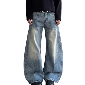 2025 Autumn Men's High Quality Plus Size Loose Wide Leg Jeans American Retro High Street Trend Fashion Casual Jeans