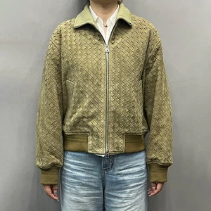 Jancoco New Fashion Woven Suede Bomber Jacket Women Premium Vintage Short Genuine Suede Leather Jackets For Autumn Winter