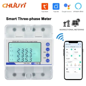 Tuya 3 Phase 380V 100A WiFi Smart Bi-Directional Energy Power KWh Meter LCD Display Voltage Protector Relay Switch Current Limit