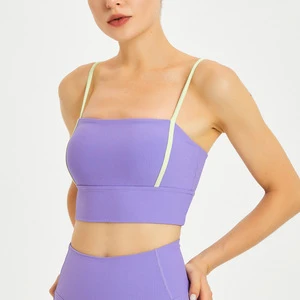Women's BreathableRibbed Sports Bra Vest Plus Size Shock-Proof Fitness Suspender Top Spaghetti Straps Beautiful Back Yoga Wear