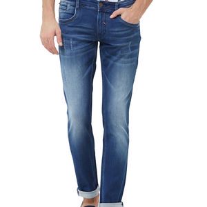 Blue Wash Slim Fit Plus Size Men Jeans Stretch Denim Trousers Mid Rise Casual Wear