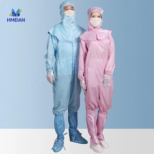 High Quality Washable Cleanroom Antistatic Dark Blue ESD Lab Use Jumpsuit Style 5mm Grid ESD Coverall