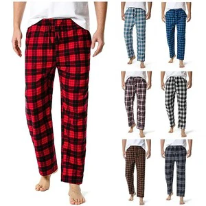 Men Custom Cotton Bottoms Red and Black Plaid Drawstring Waist Flannel Pajama Pants Men's Sleepwear